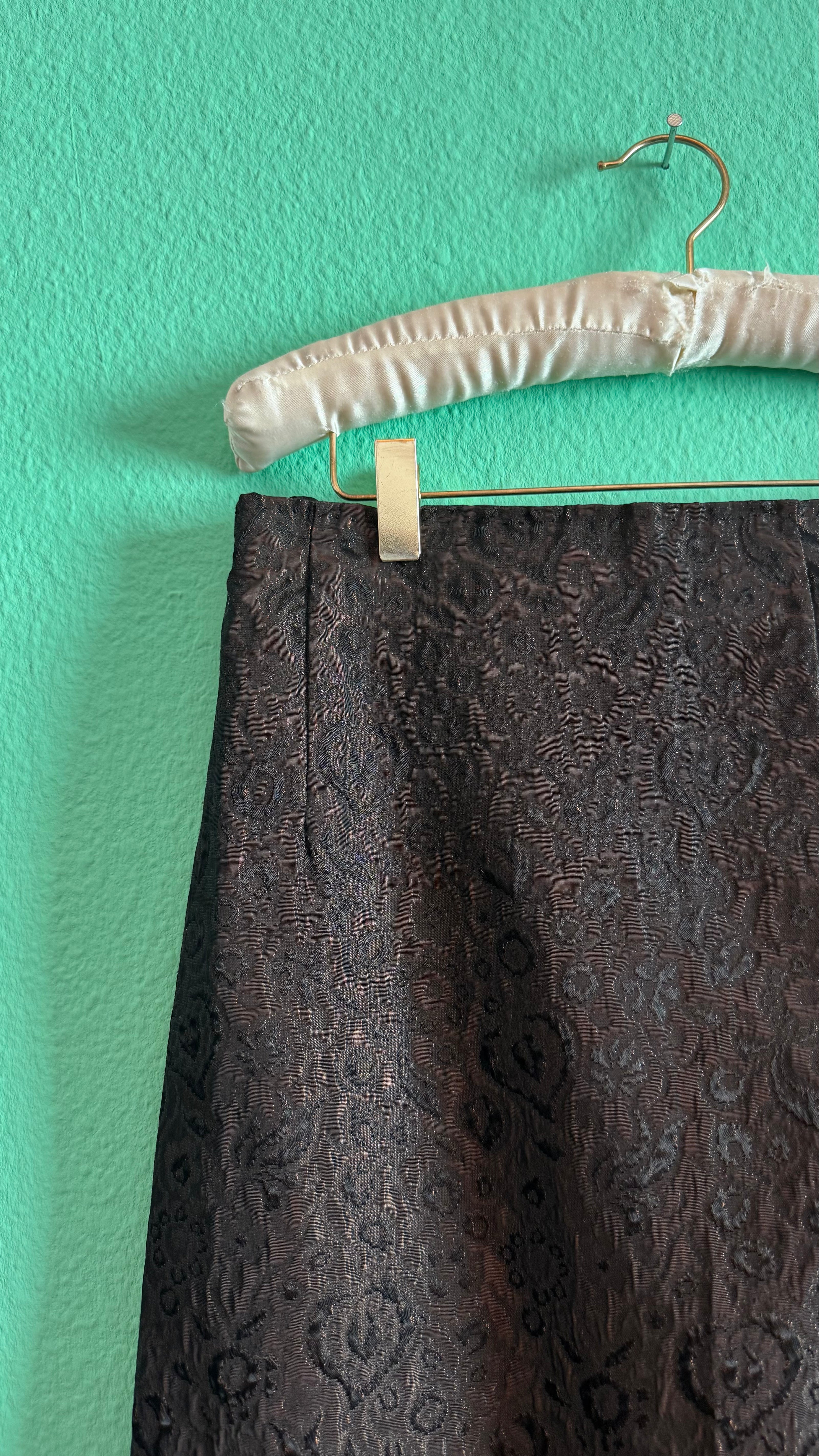 Vintage 1940s Dark Brown Brocade Jacket & Skirt Set with Fur-Trimmed Cuffs