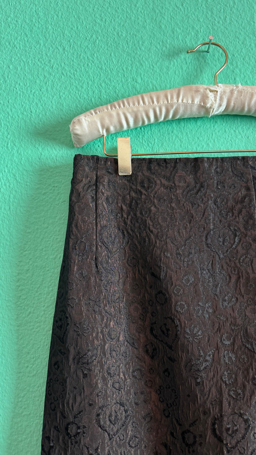 Vintage 1940s Dark Brown Brocade Jacket & Skirt Set with Fur-Trimmed Cuffs