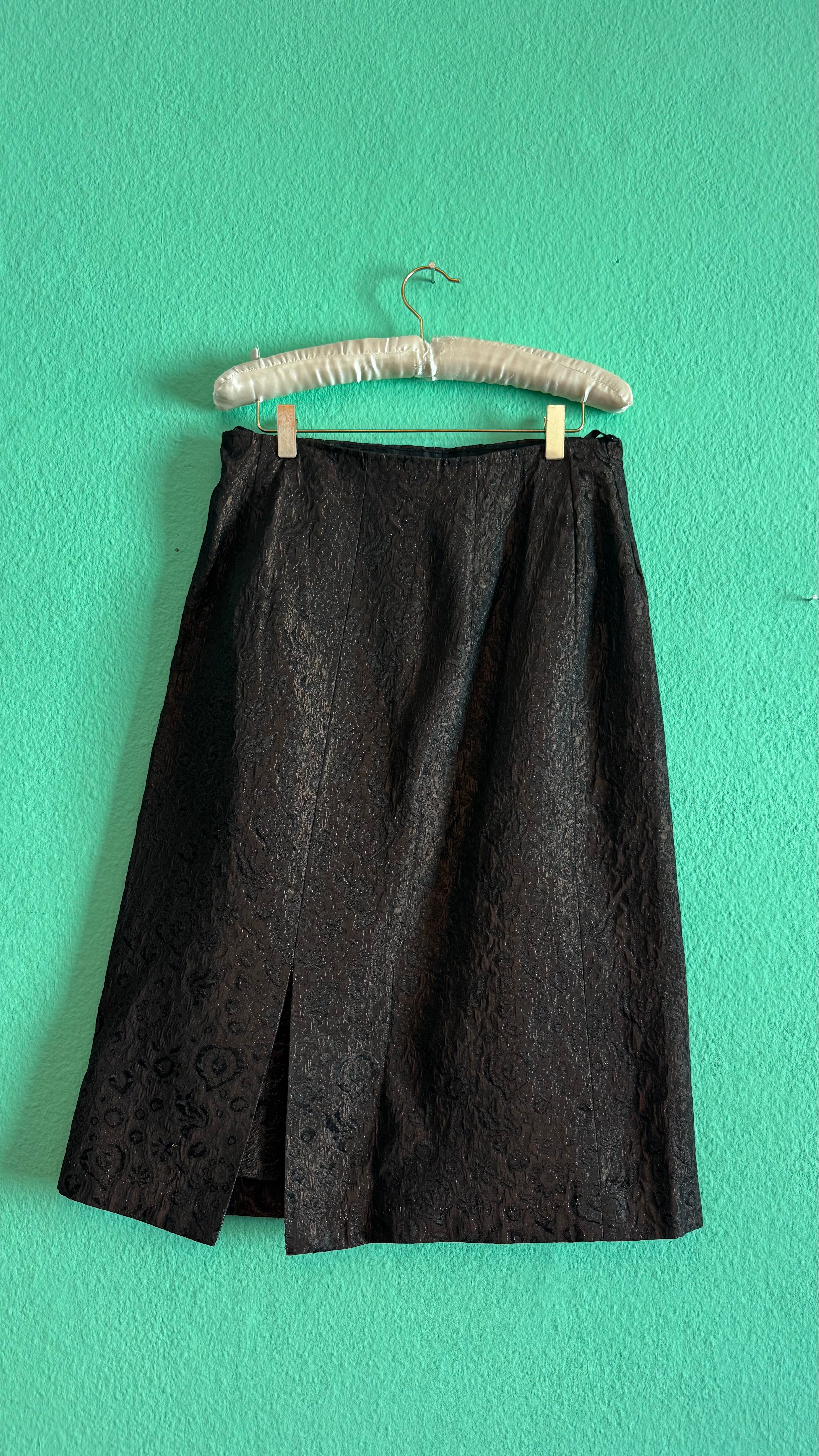 Vintage 1940s Dark Brown Brocade Jacket & Skirt Set with Fur-Trimmed Cuffs