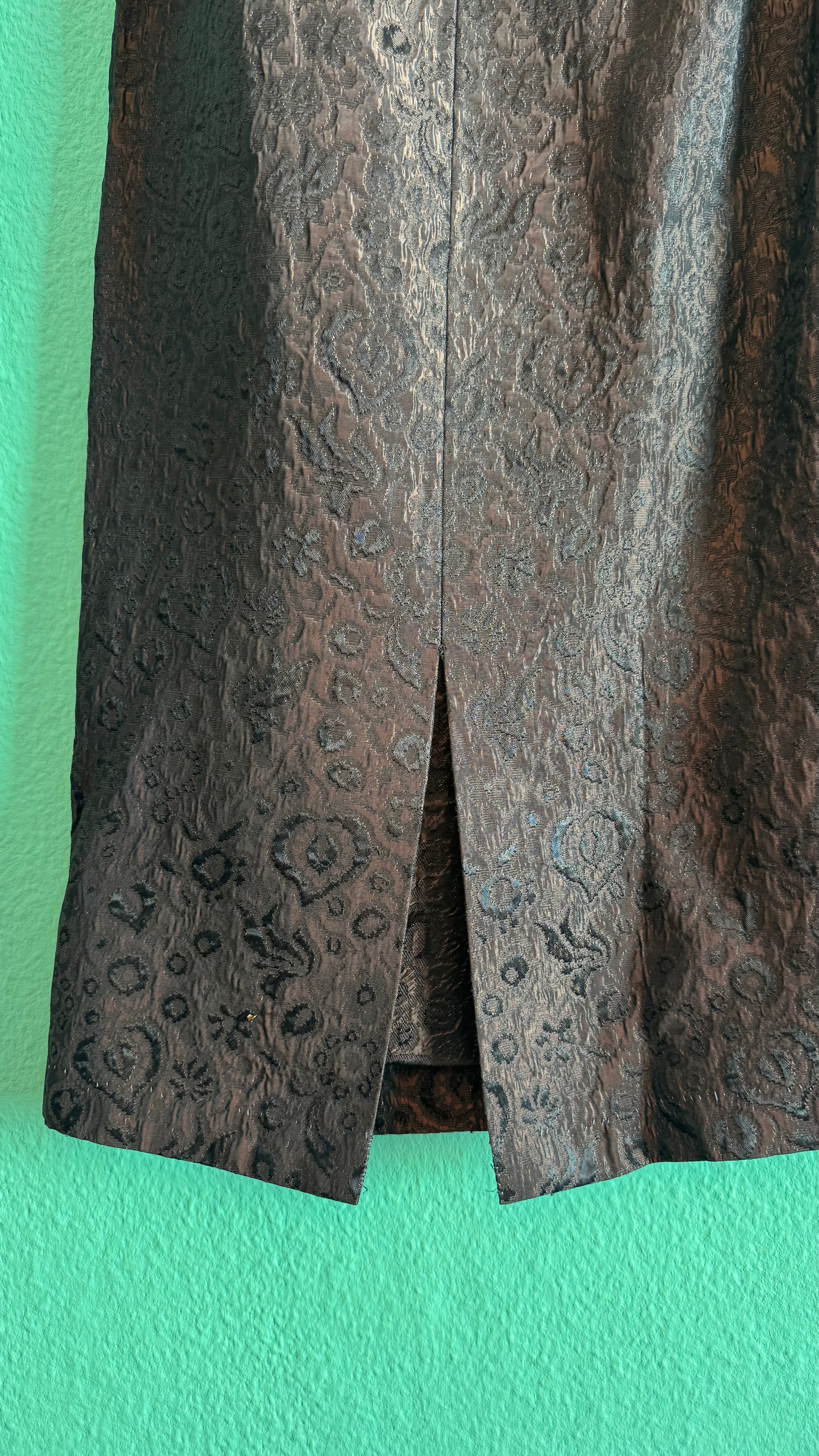 Vintage 1940s Dark Brown Brocade Jacket & Skirt Set with Fur-Trimmed Cuffs