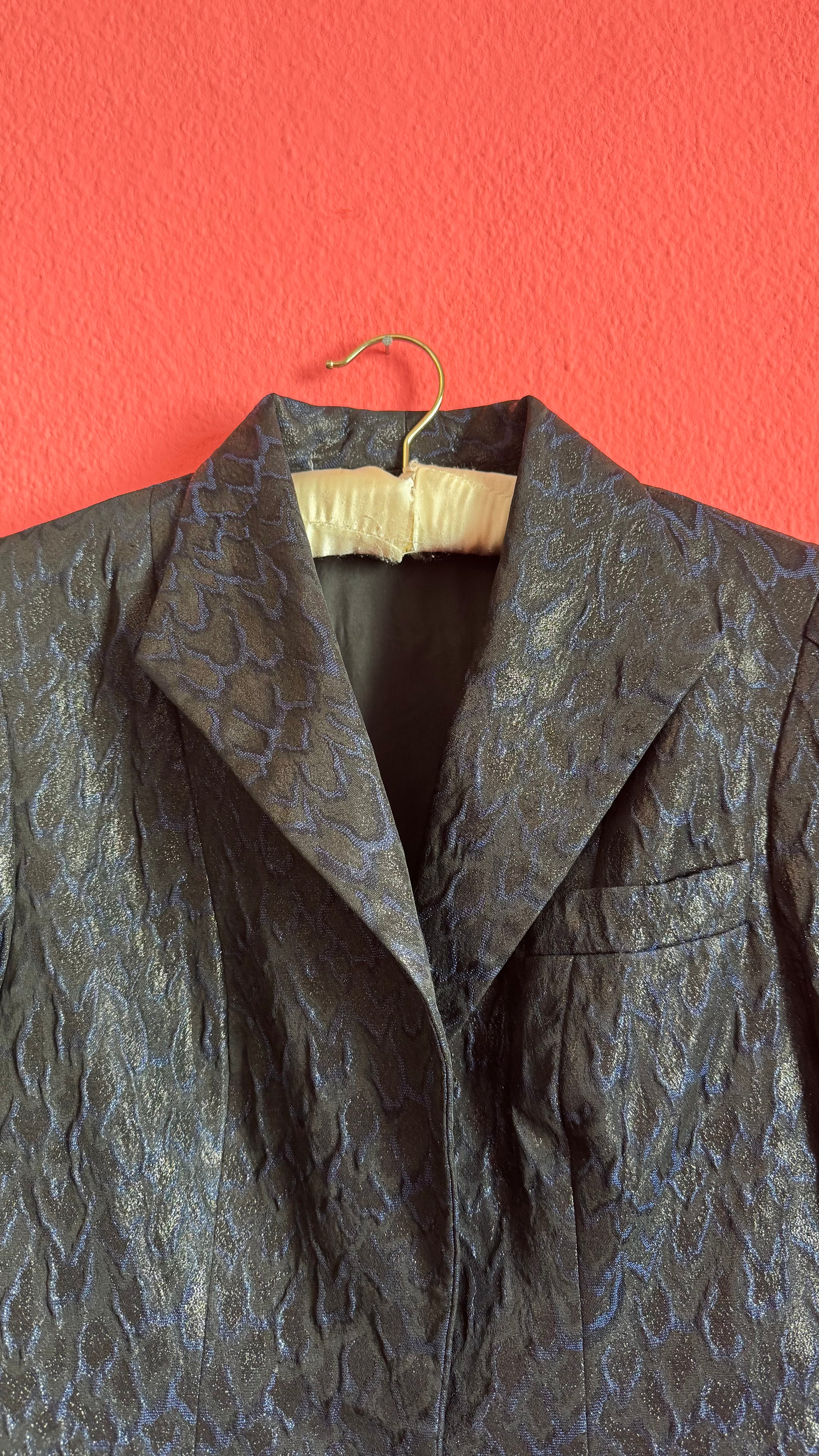 Vintage 1980s Midnight Blue Jacquard Cropped Blazer by Modeatelier Abele