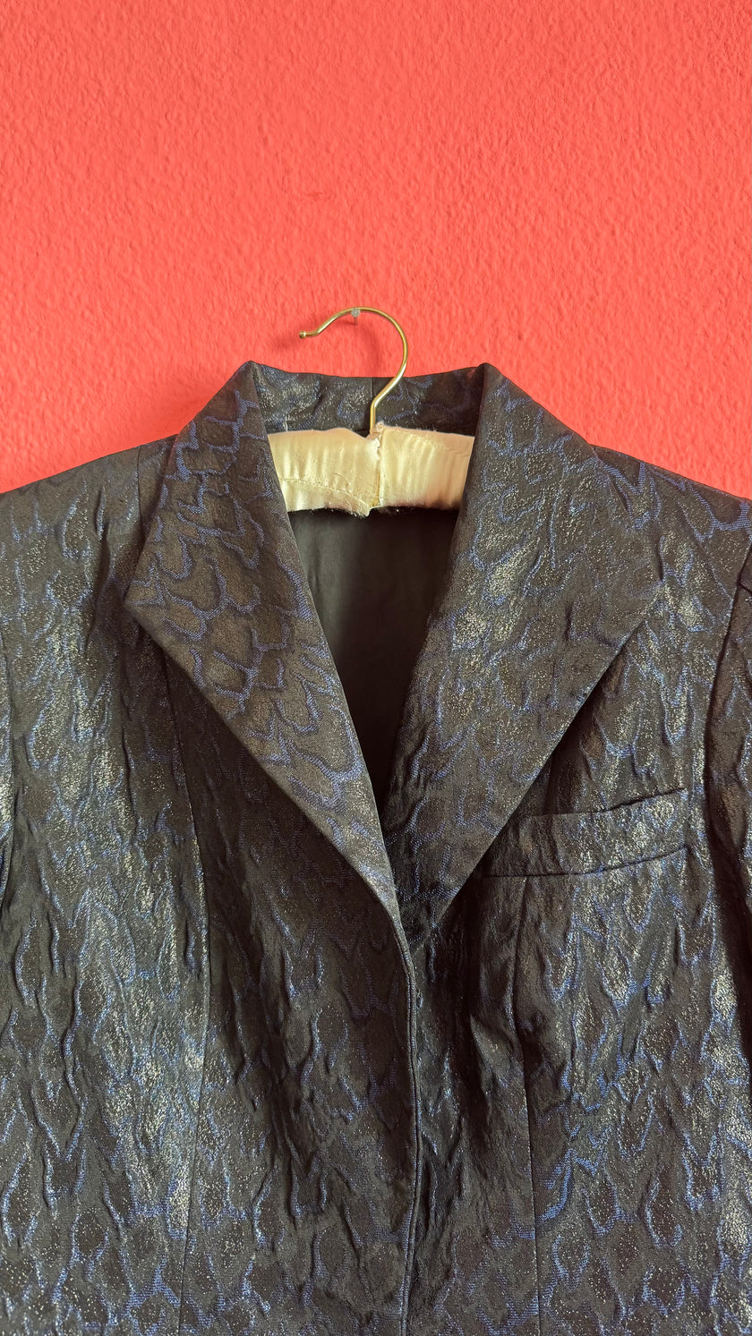 Vintage 1980s Midnight Blue Jacquard Cropped Blazer by Modeatelier Abele