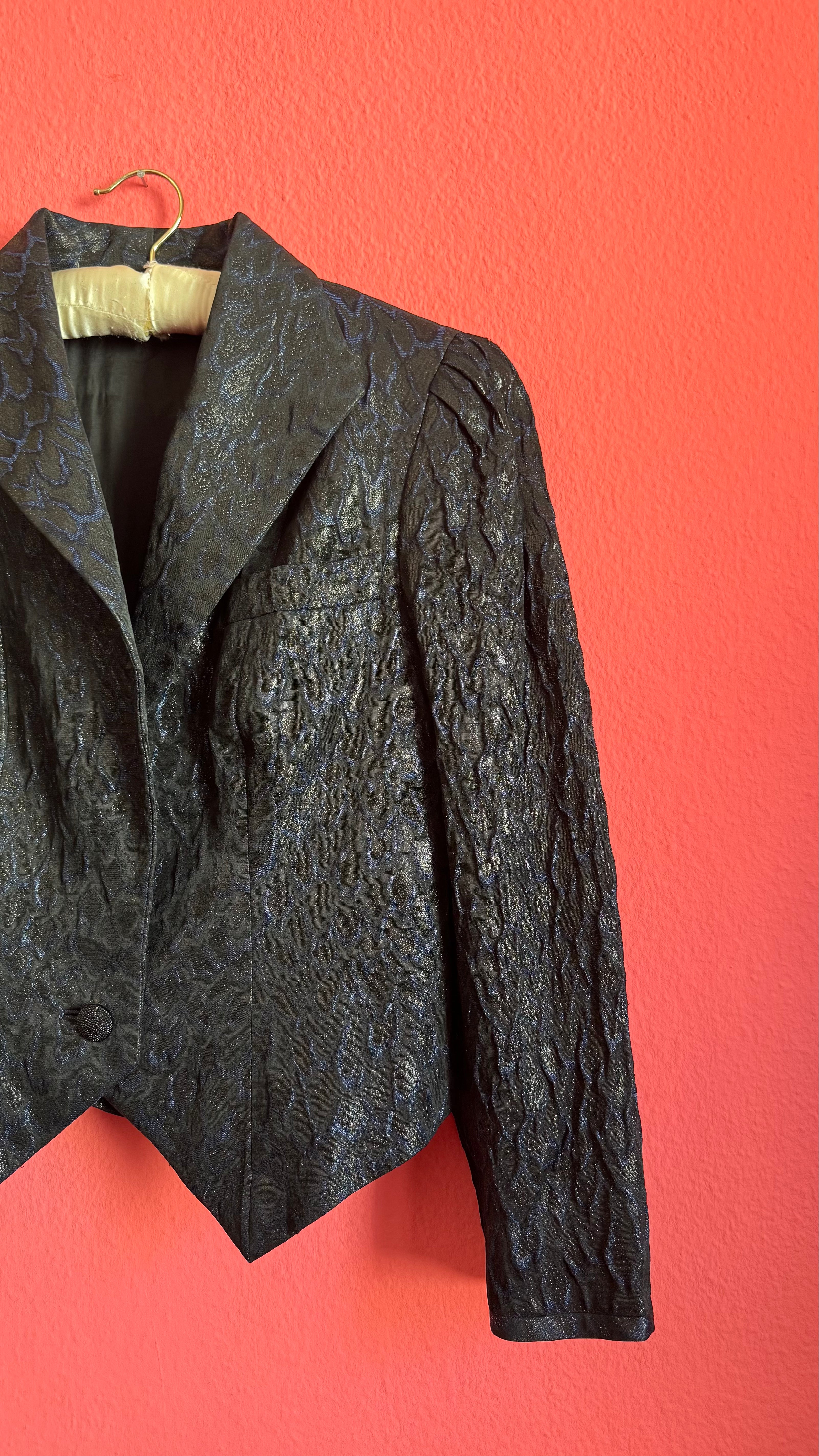 Vintage 1980s Midnight Blue Jacquard Cropped Blazer by Modeatelier Abele