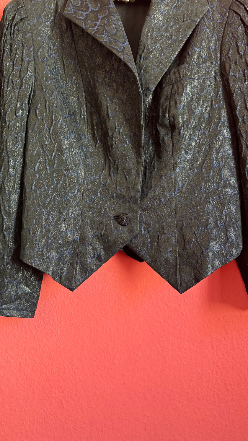 Vintage 1980s Midnight Blue Jacquard Cropped Blazer by Modeatelier Abele