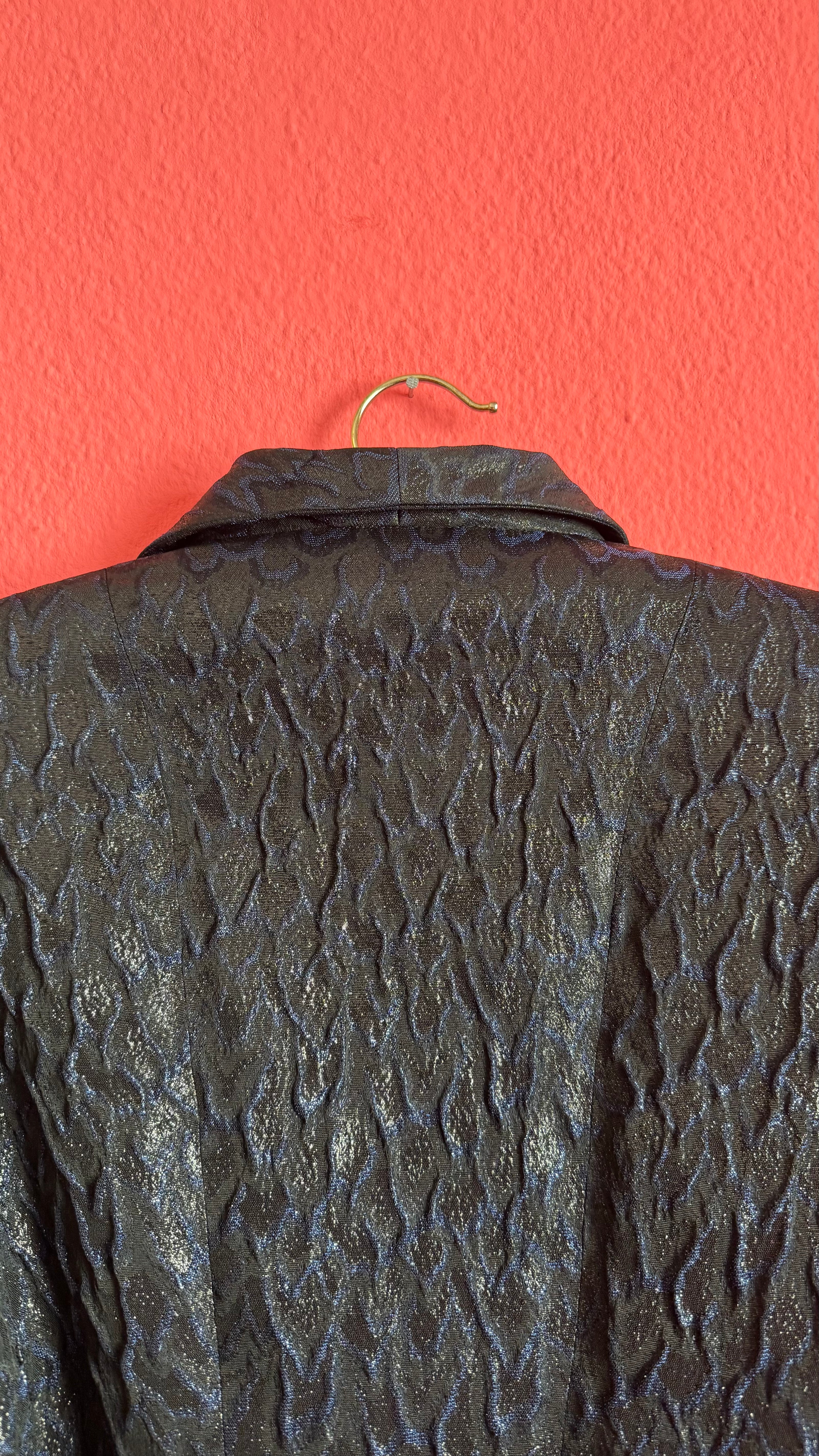 Vintage 1980s Midnight Blue Jacquard Cropped Blazer by Modeatelier Abele