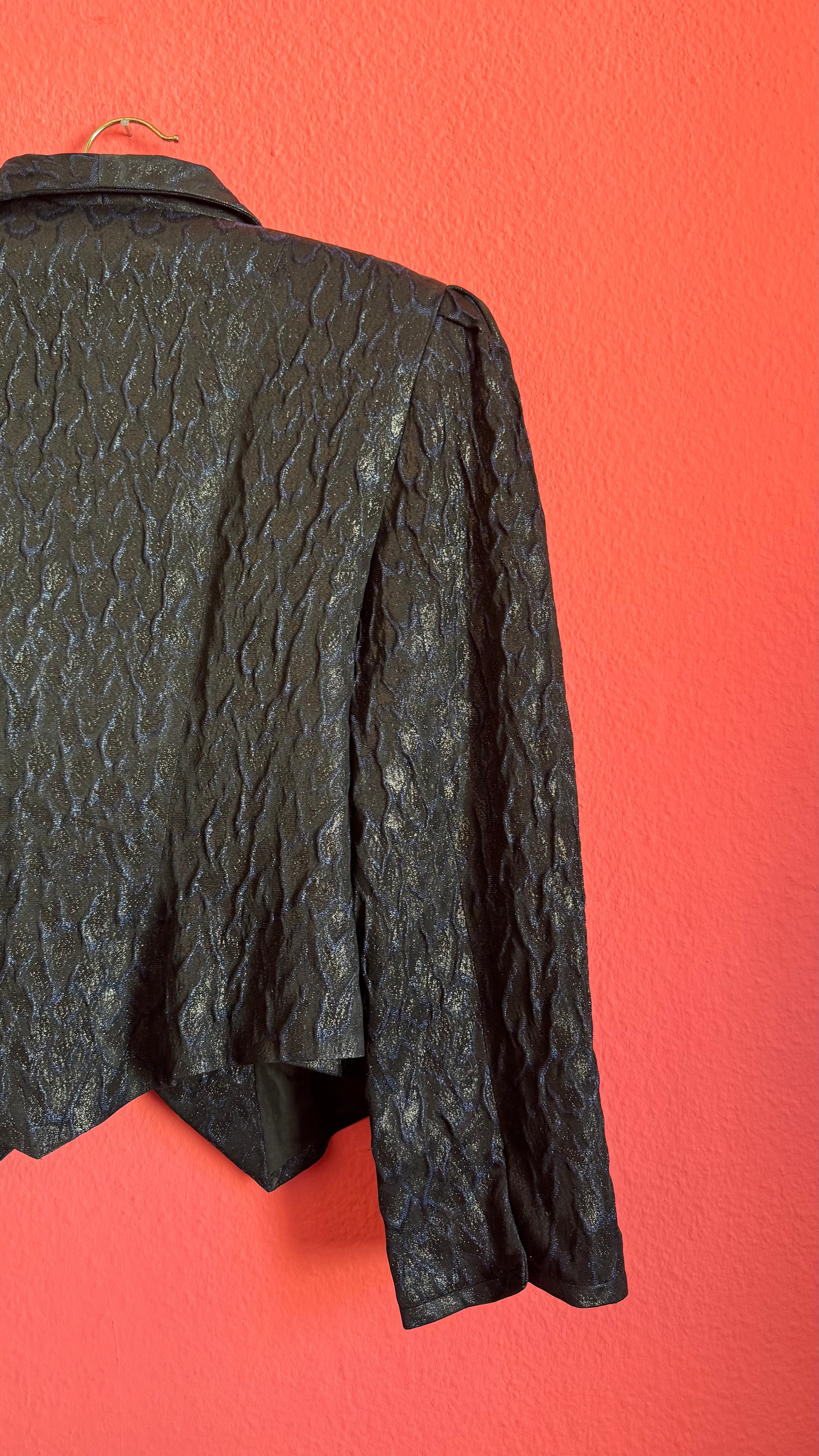 Vintage 1980s Midnight Blue Jacquard Cropped Blazer by Modeatelier Abele