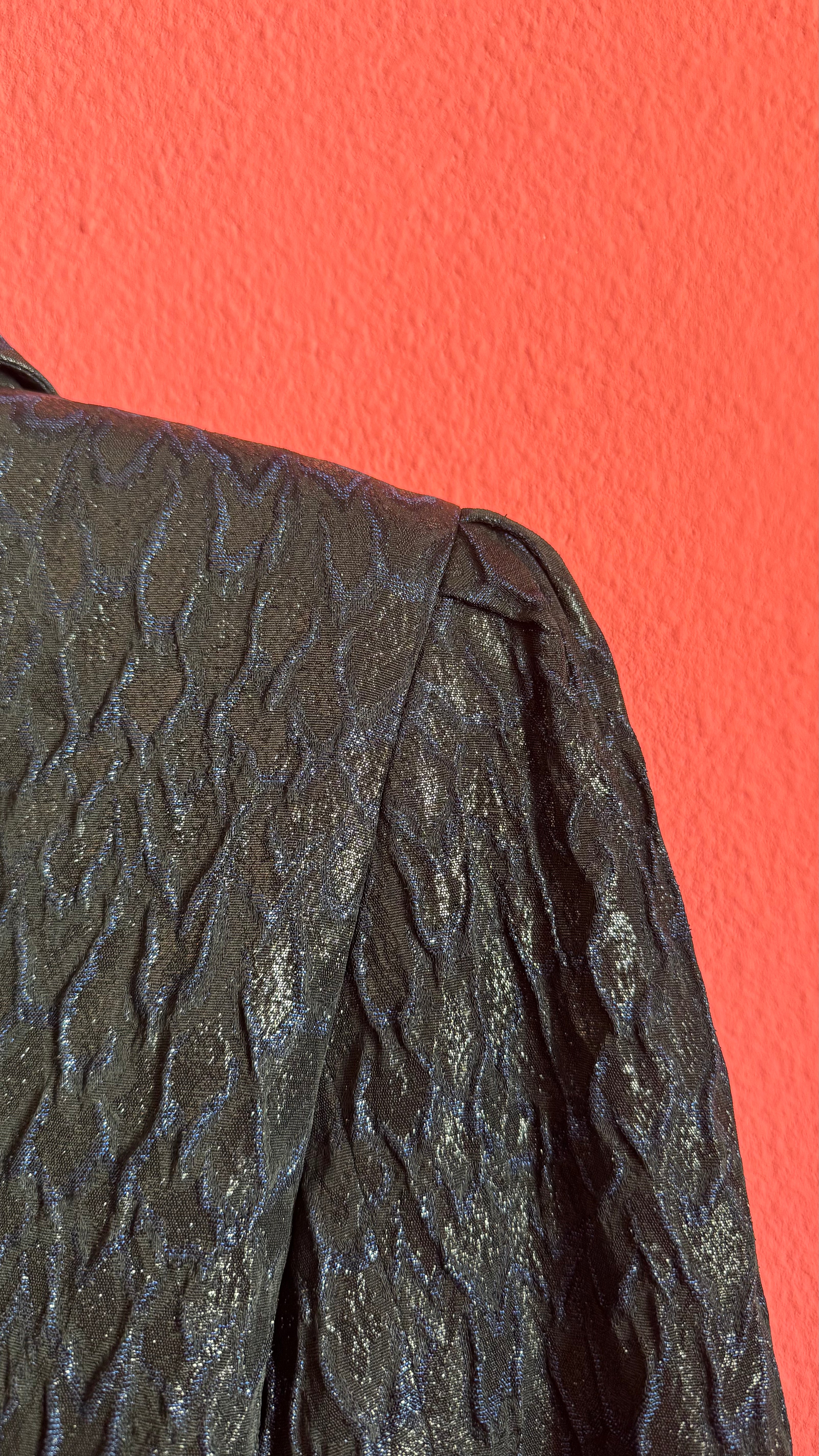 Vintage 1980s Midnight Blue Jacquard Cropped Blazer by Modeatelier Abele