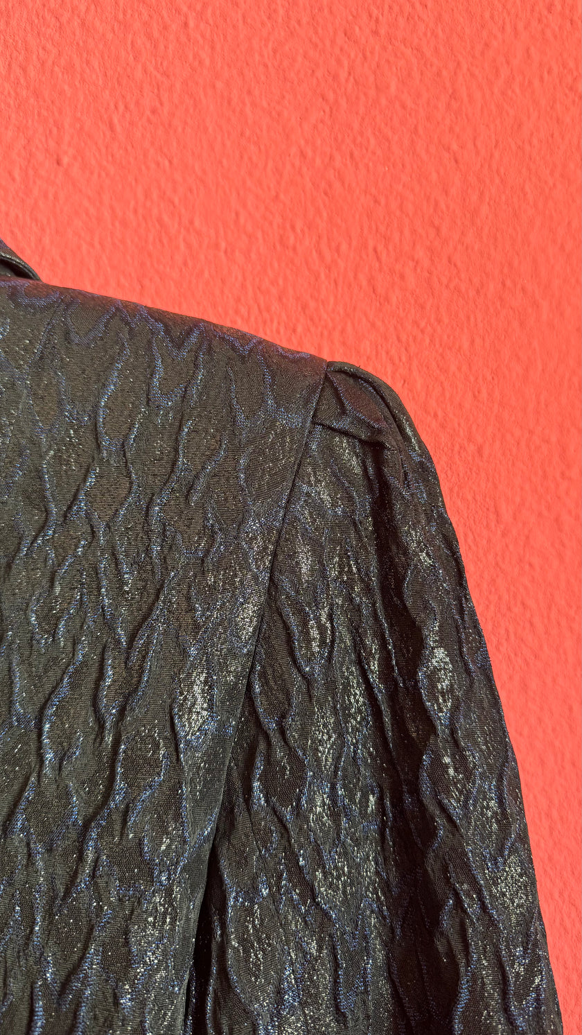 Vintage 1980s Midnight Blue Jacquard Cropped Blazer by Modeatelier Abele