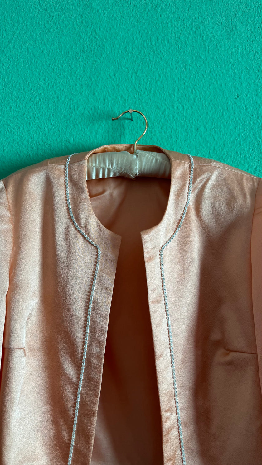 Vintage 1990s Peach Silk Jacket with Delicate Beaded Trim