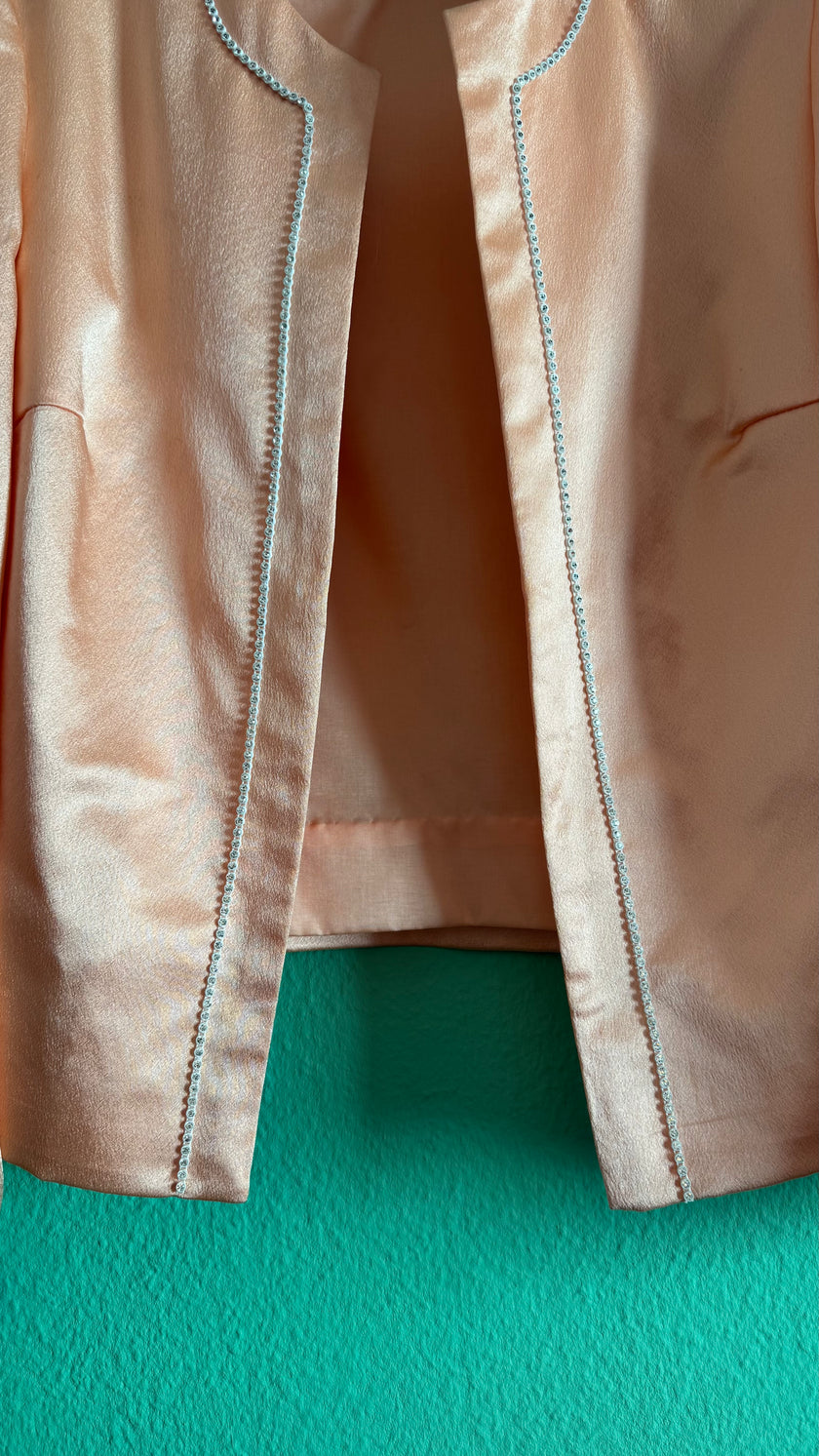Vintage 1990s Peach Silk Jacket with Delicate Beaded Trim