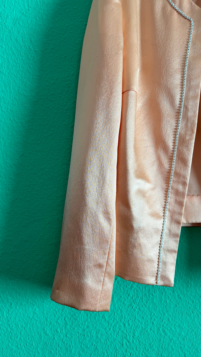 Vintage 1990s Peach Silk Jacket with Delicate Beaded Trim