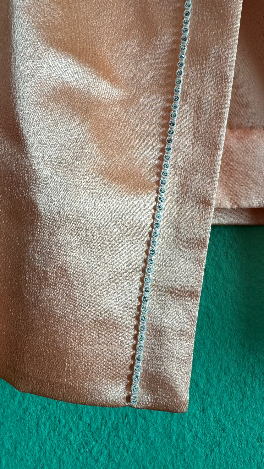 Vintage 1990s Peach Silk Jacket with Delicate Beaded Trim