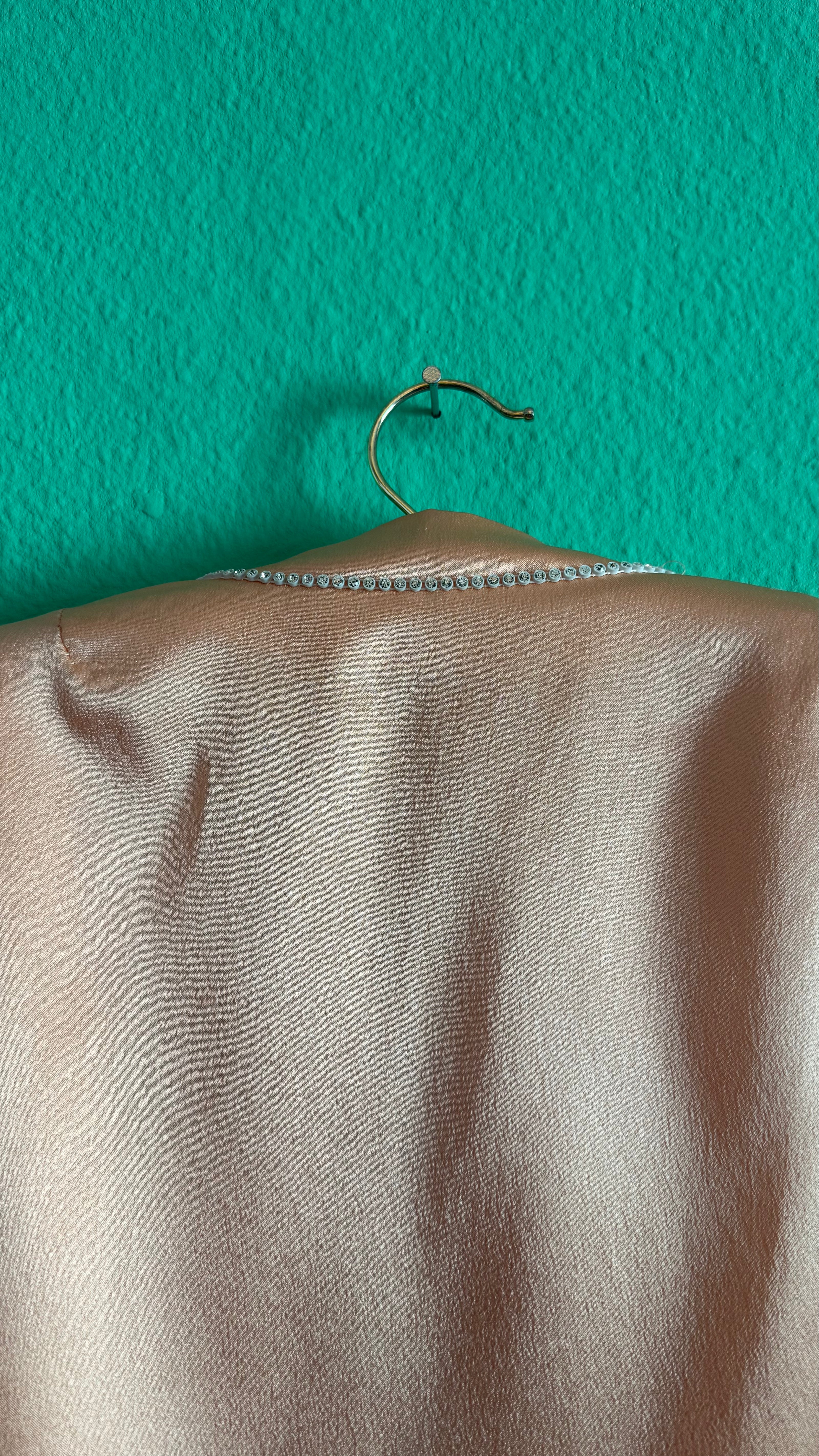 Vintage 1990s Peach Silk Jacket with Delicate Beaded Trim