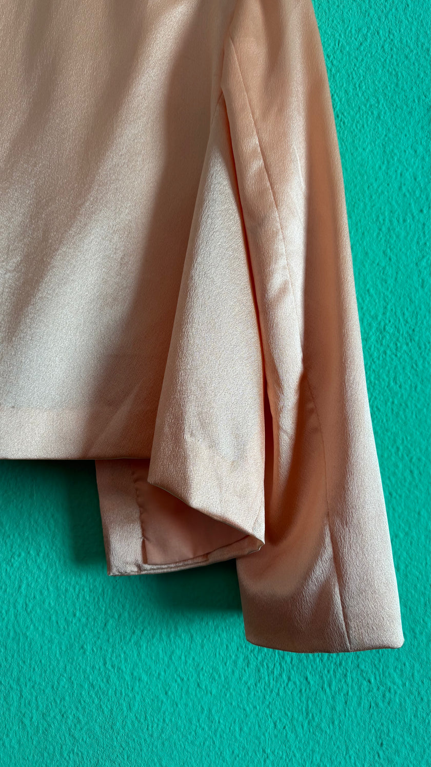 Vintage 1990s Peach Silk Jacket with Delicate Beaded Trim