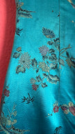 Vintage 1990s Turquoise Silk Brocade Dress with Floral Embroidery