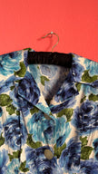 Vintage 1950s Blue Floral Silk Dress with Pleated Skirt