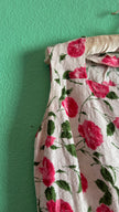 Vintage 1950s Inspired White Cotton Dress with Pink Rose Print