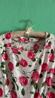 Vintage 1950s Inspired White Cotton Dress with Pink Rose Print
