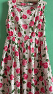 Vintage 1950s Inspired White Cotton Dress with Pink Rose Print