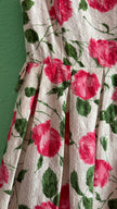 Vintage 1950s Inspired White Cotton Dress with Pink Rose Print