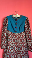 Vintage 1970s Teal & Burgundy Wool and Cotton Tapestry Dress