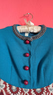 Vintage 1970s Teal & Burgundy Wool and Cotton Tapestry Dress