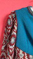 Vintage 1970s Teal & Burgundy Wool and Cotton Tapestry Dress