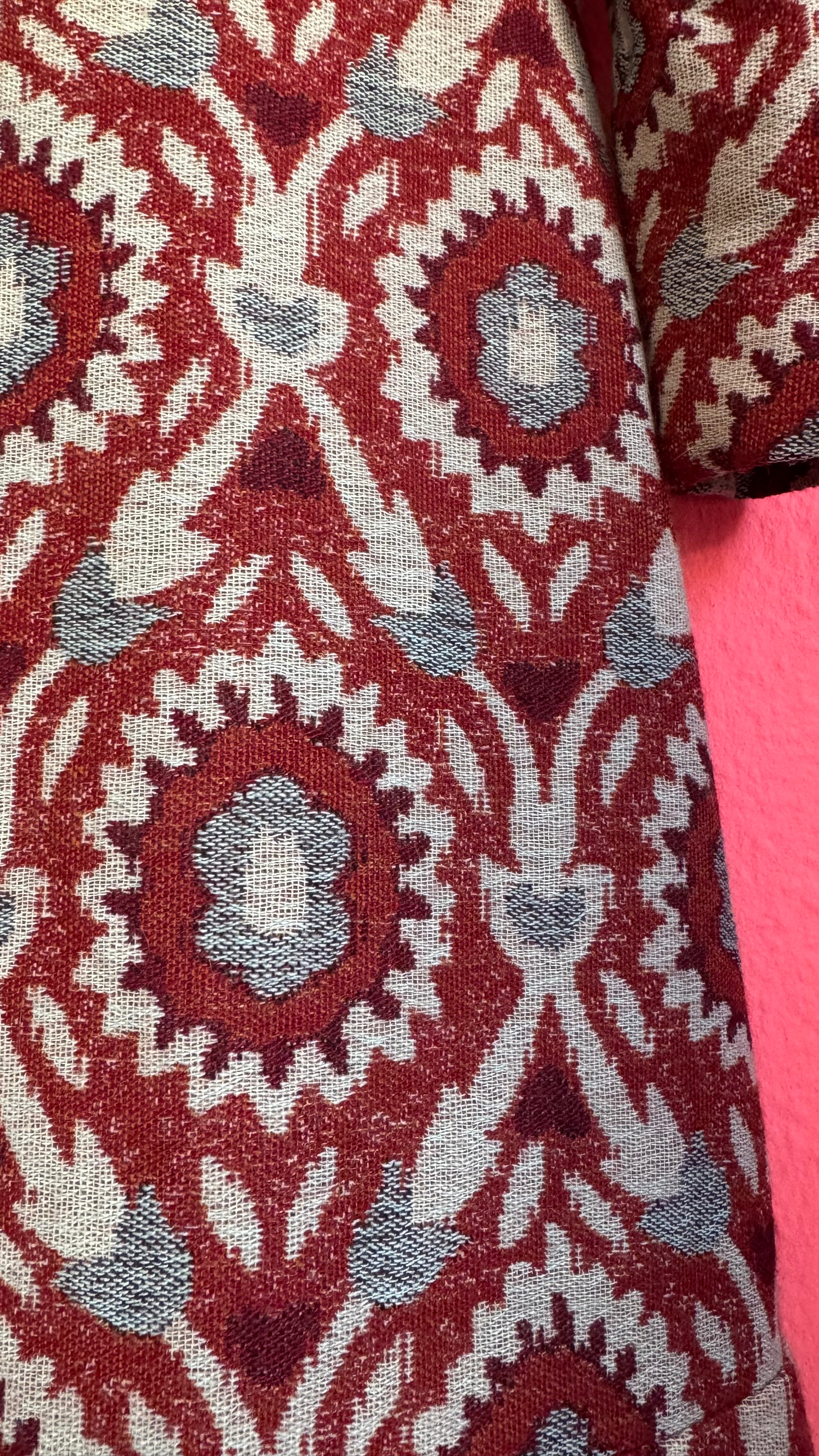 Vintage 1970s Teal & Burgundy Wool and Cotton Tapestry Dress