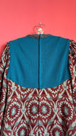 Vintage 1970s Teal & Burgundy Wool and Cotton Tapestry Dress