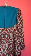 Vintage 1970s Teal & Burgundy Wool and Cotton Tapestry Dress
