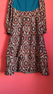 Vintage 1970s Teal & Burgundy Wool and Cotton Tapestry Dress