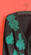 Escada Black Cardigan with Turquoise Floral Embroidery