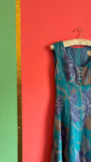 Vintage Bayern Moden Floral Sheer Maxi Dress