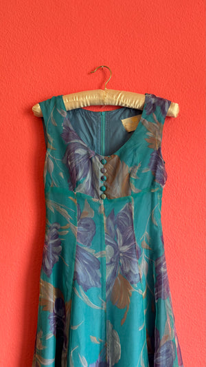 Vintage Bayern Moden Floral Sheer Maxi Dress