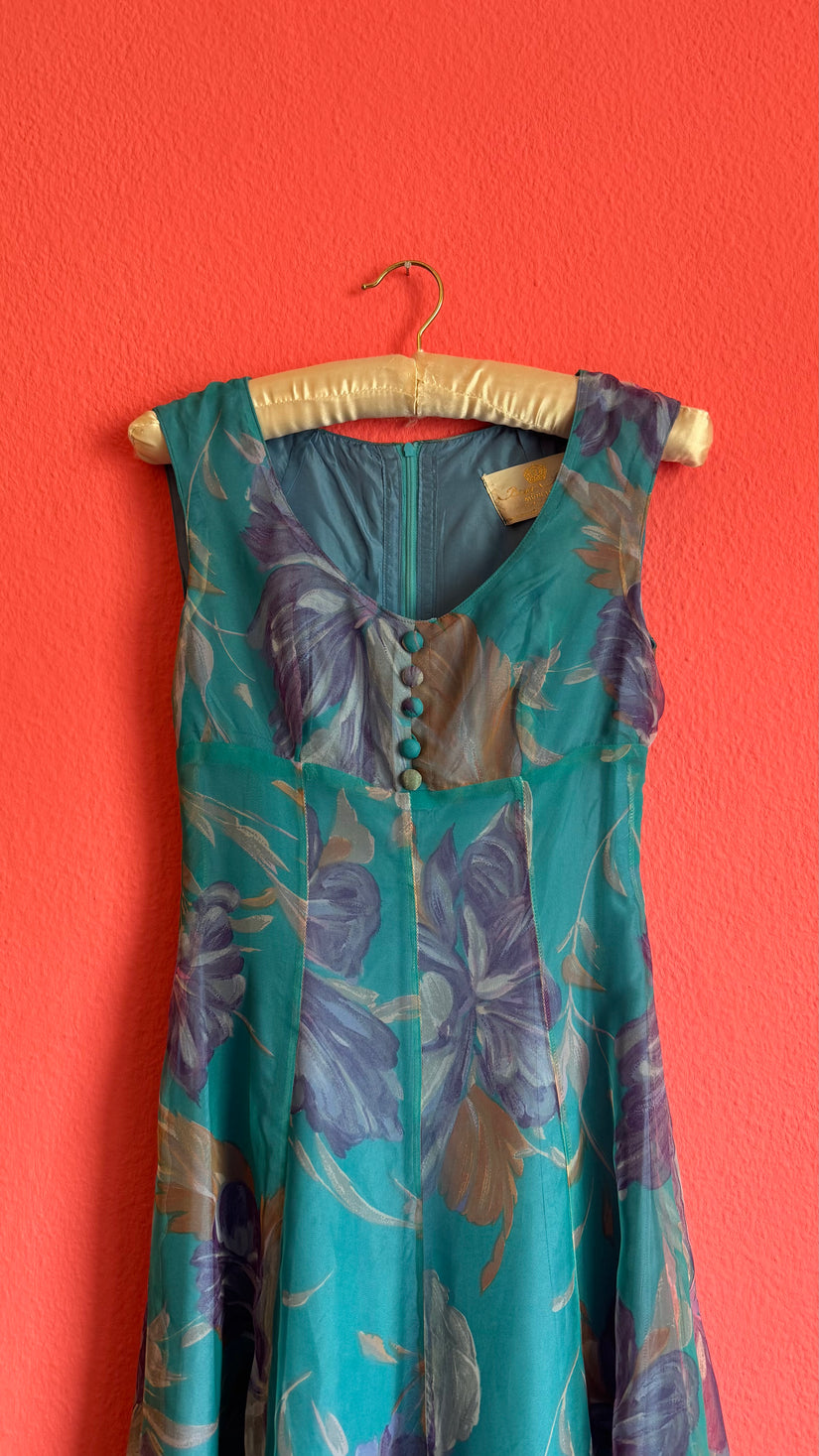 Vintage Bayern Moden Floral Sheer Maxi Dress