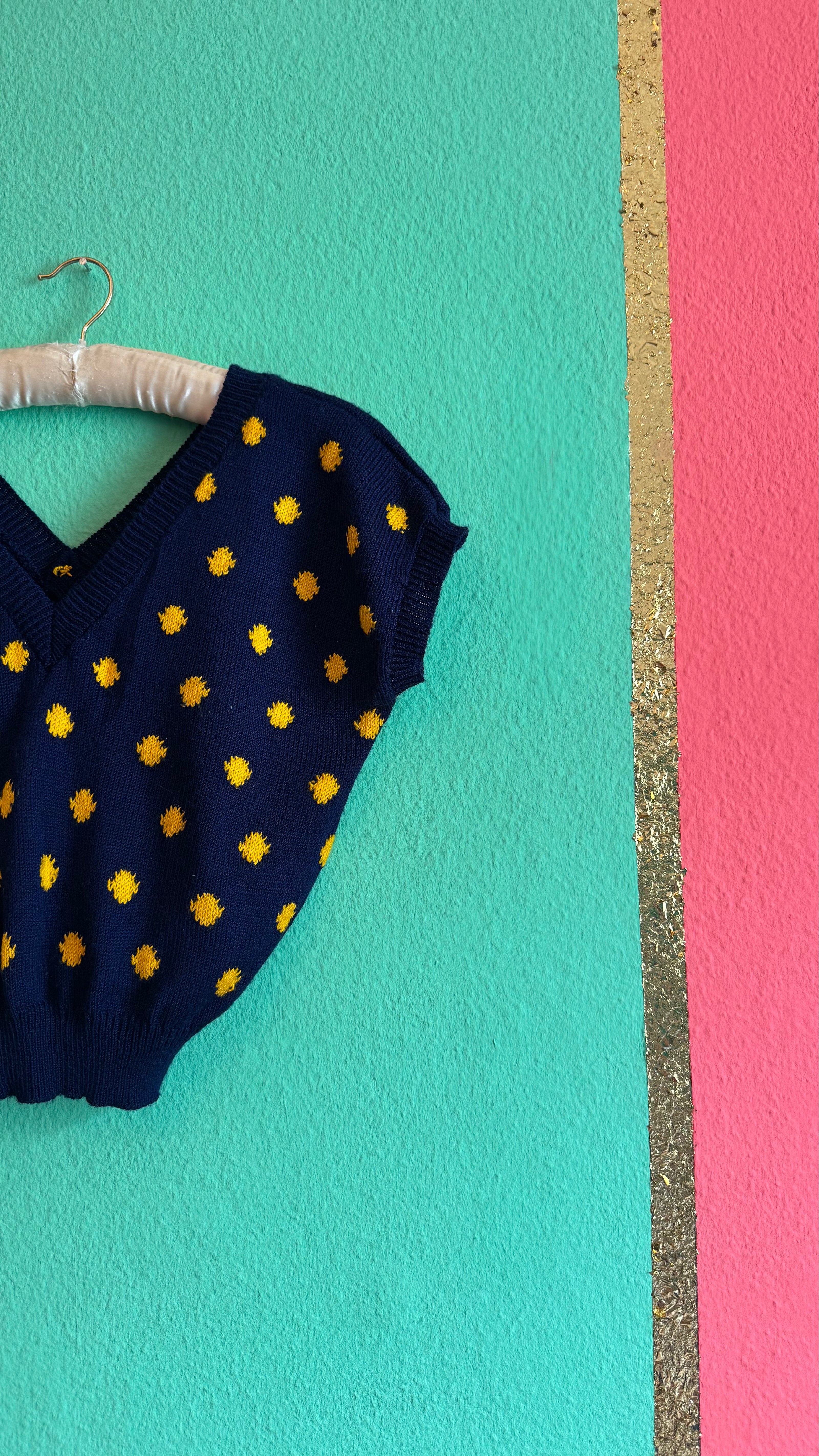 Handmade Navy & Mustard Polka Dot Knit Sweater Vest