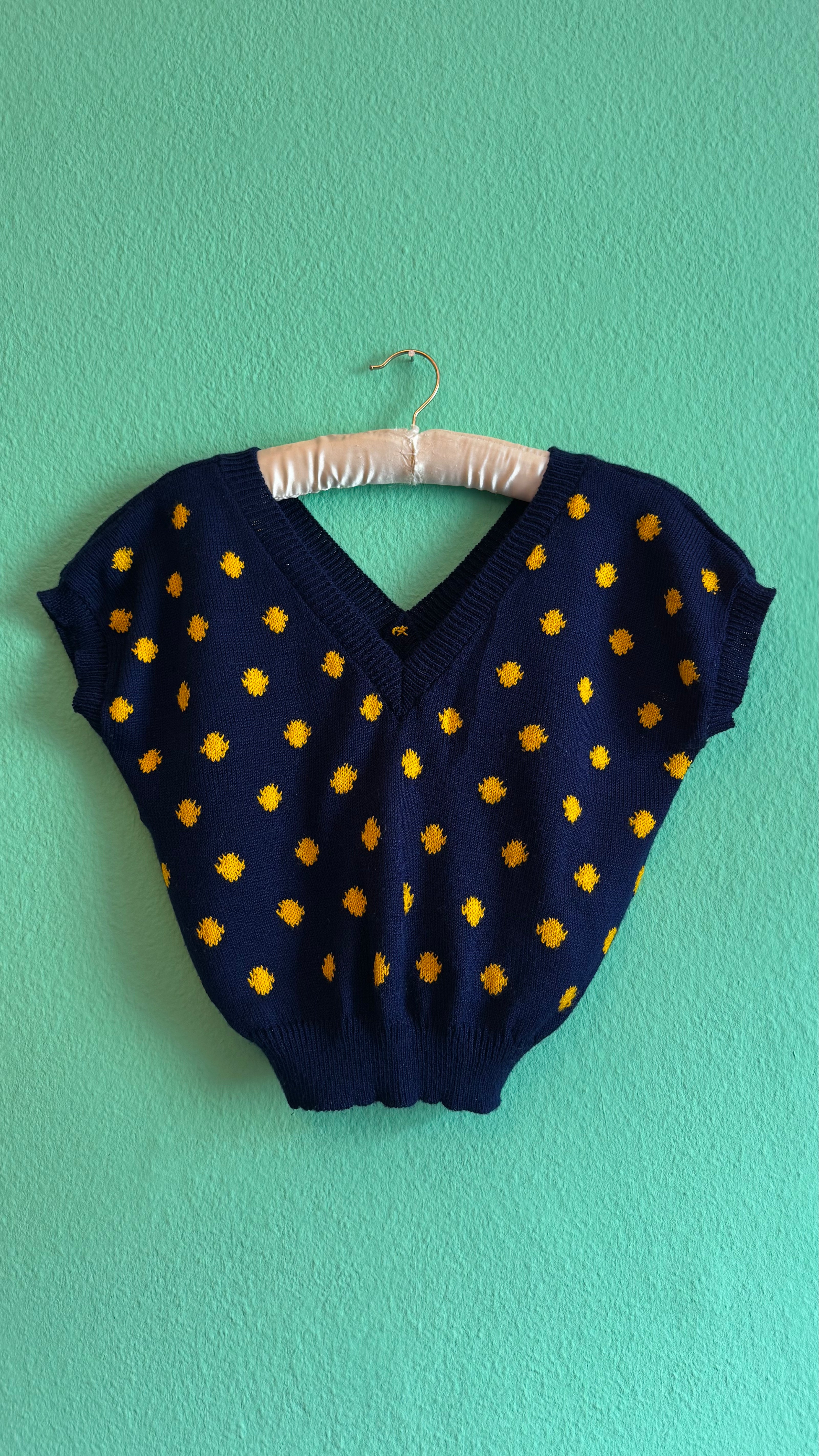 Handmade Navy & Mustard Polka Dot Knit Sweater Vest