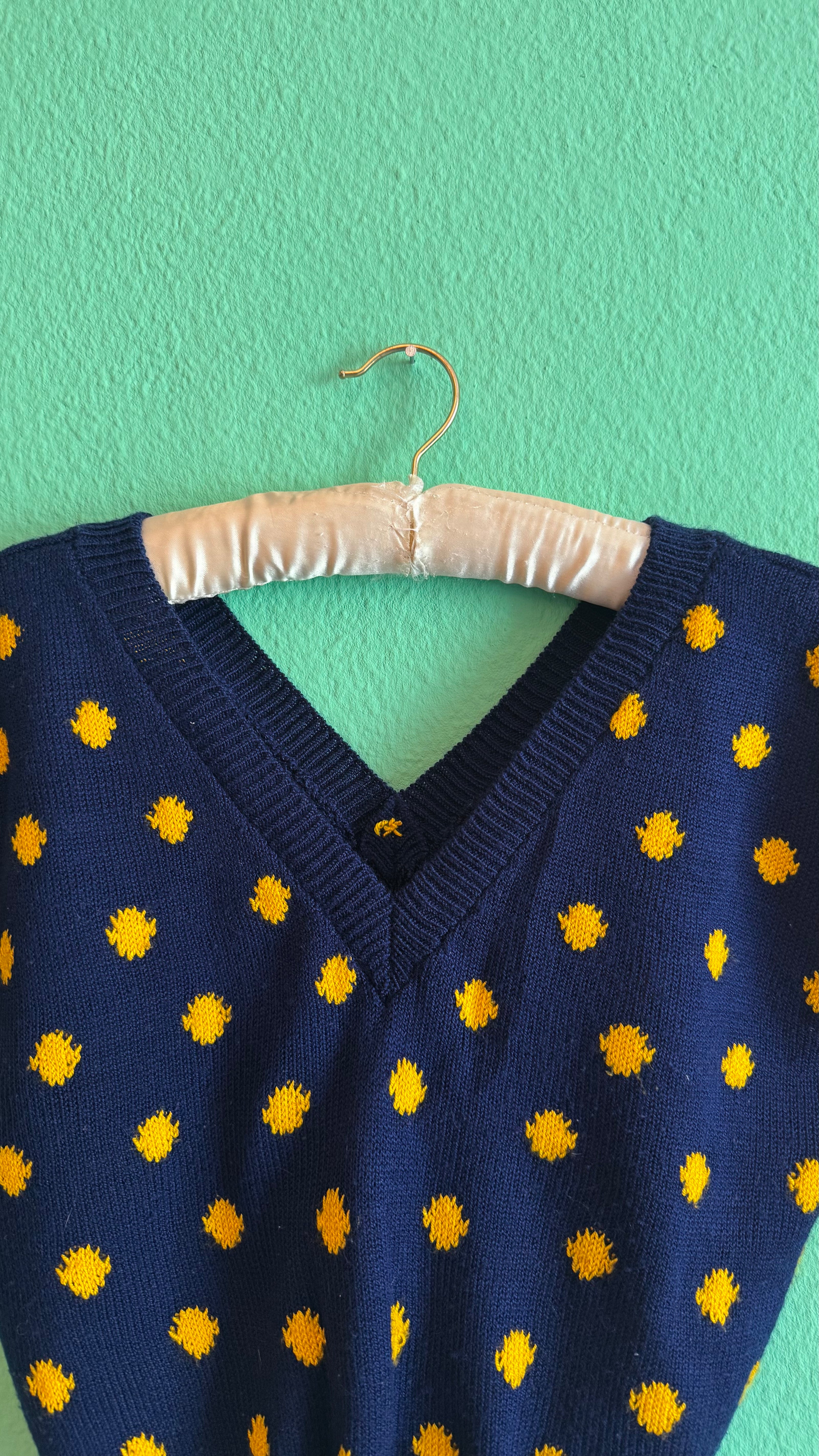 Handmade Navy & Mustard Polka Dot Knit Sweater Vest