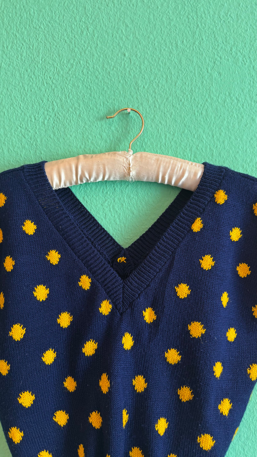 Handmade Navy & Mustard Polka Dot Knit Sweater Vest