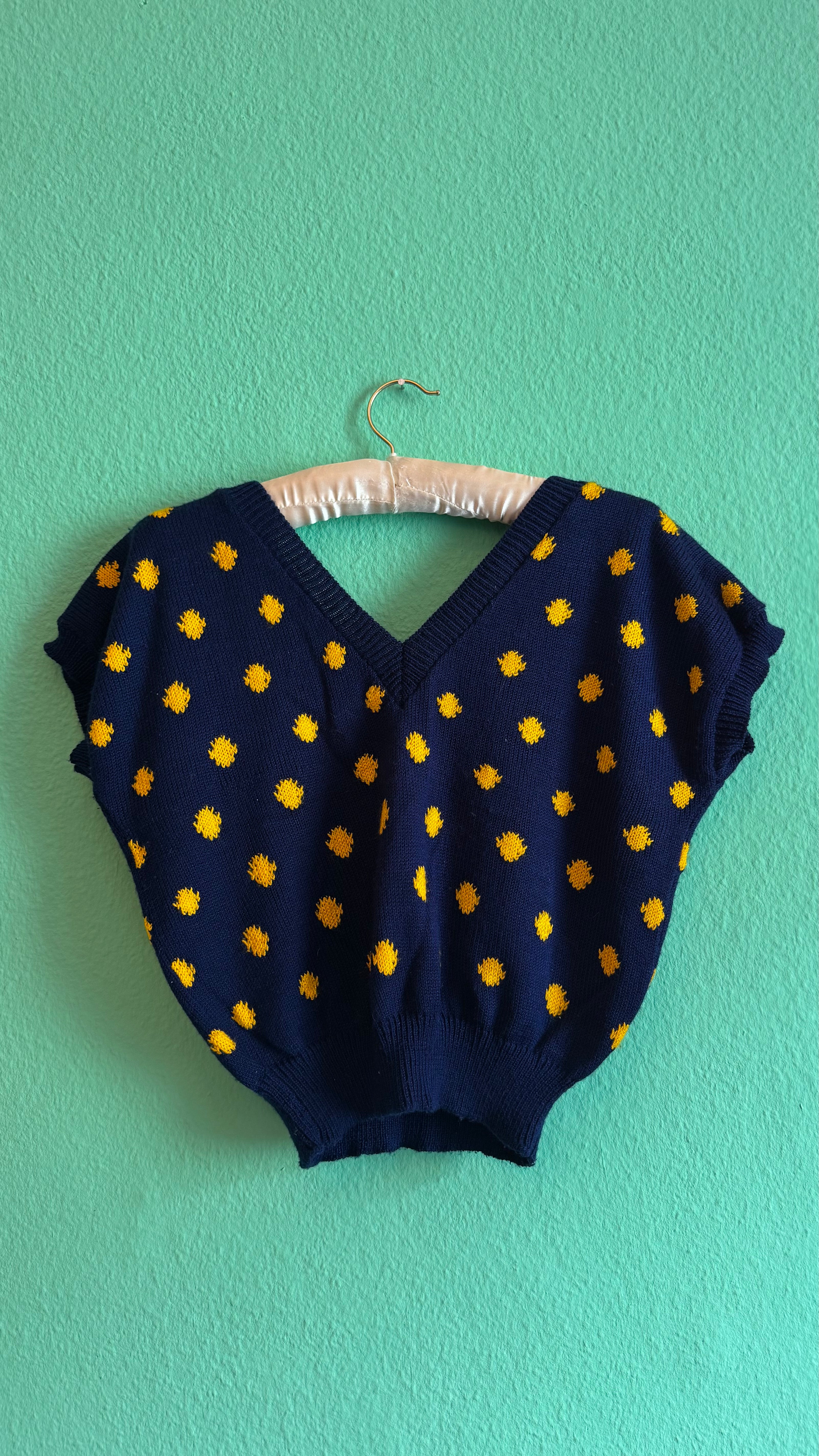 Handmade Navy & Mustard Polka Dot Knit Sweater Vest