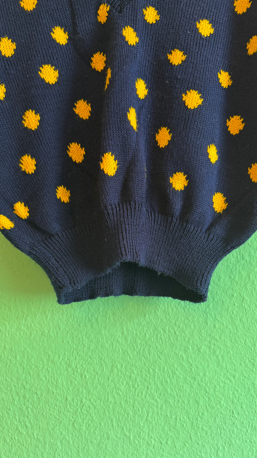 Handmade Navy & Mustard Polka Dot Knit Sweater Vest