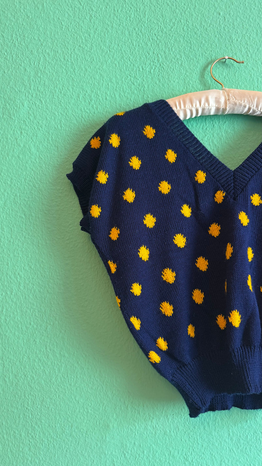 Handmade Navy & Mustard Polka Dot Knit Sweater Vest