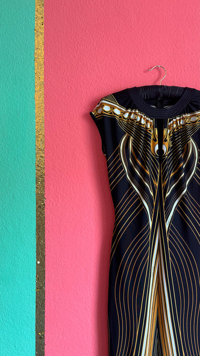 Roberto Cavalli Body-Con Print Dress with Silk Contrast Details