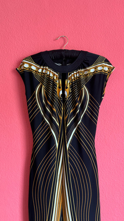 Roberto Cavalli Body-Con Print Dress with Silk Contrast Details