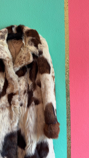 Vintage Pony Hair Fur Coat in Brown and Ivory