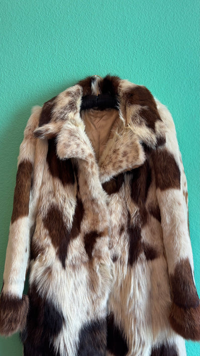 Vintage Pony Hair Fur Coat in Brown and Ivory