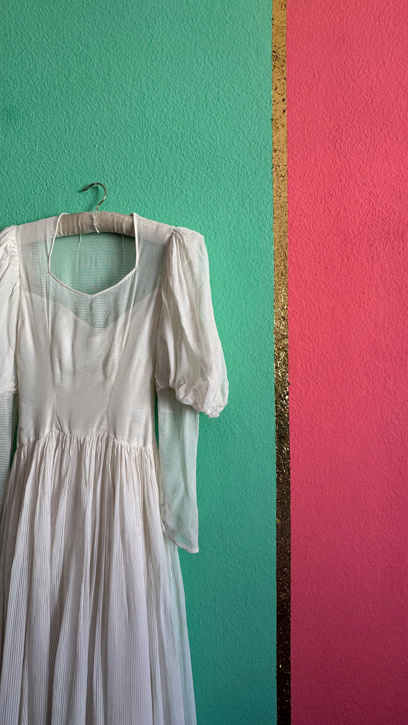 Vintage White Sheer Textured Maxi Dress