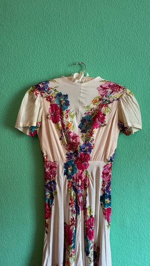 Vintage Cream Floral Appliqué Dress
