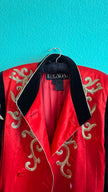 1990s Escada Red Satin And Black Velvet Embroidered Jacket