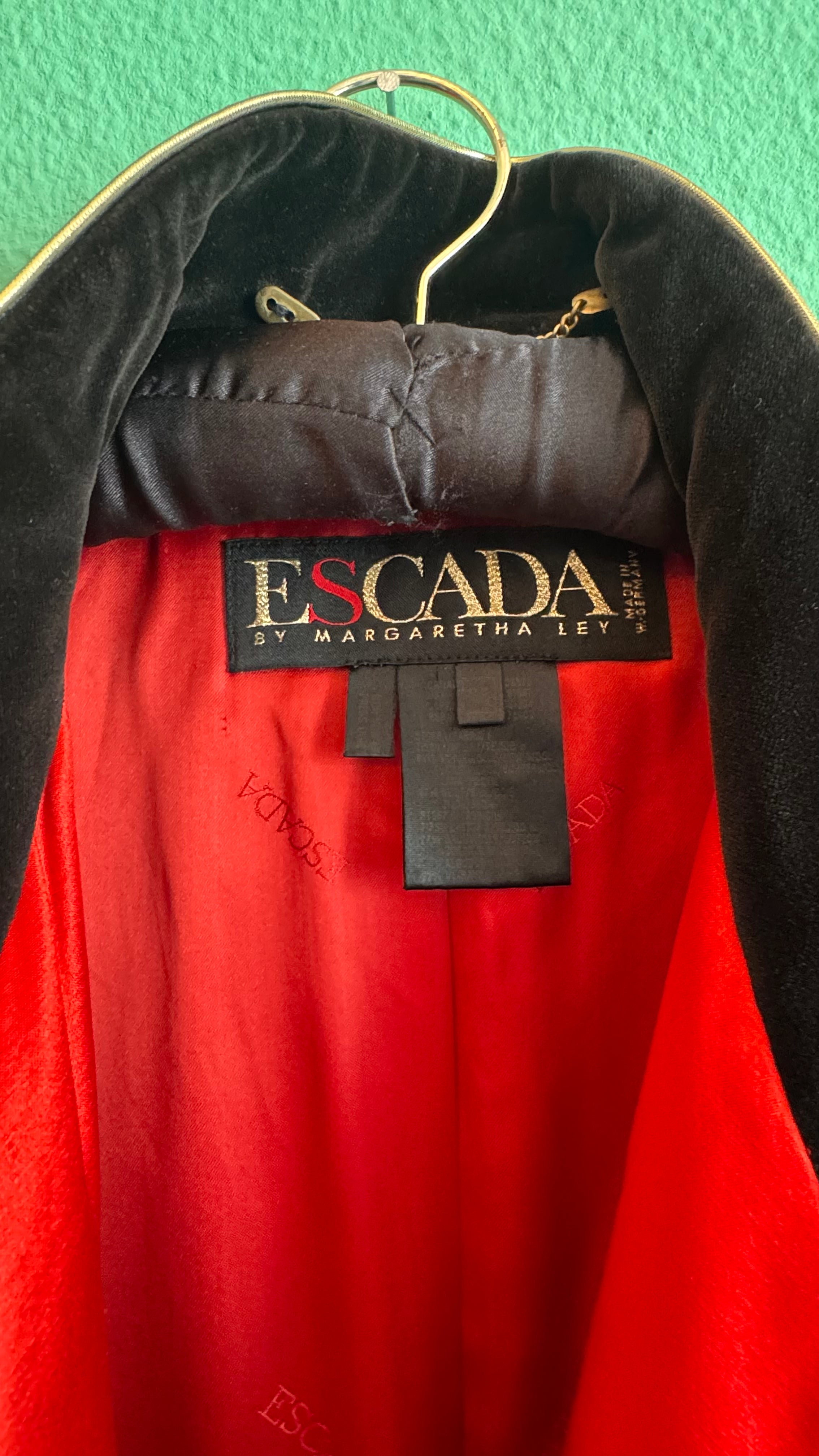 1990s Escada Red Satin And Black Velvet Embroidered Jacket